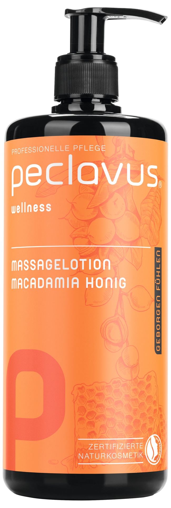 PECLAVUS Massagelotion Macadamia Honig 500 ml | Geborgen fühlen