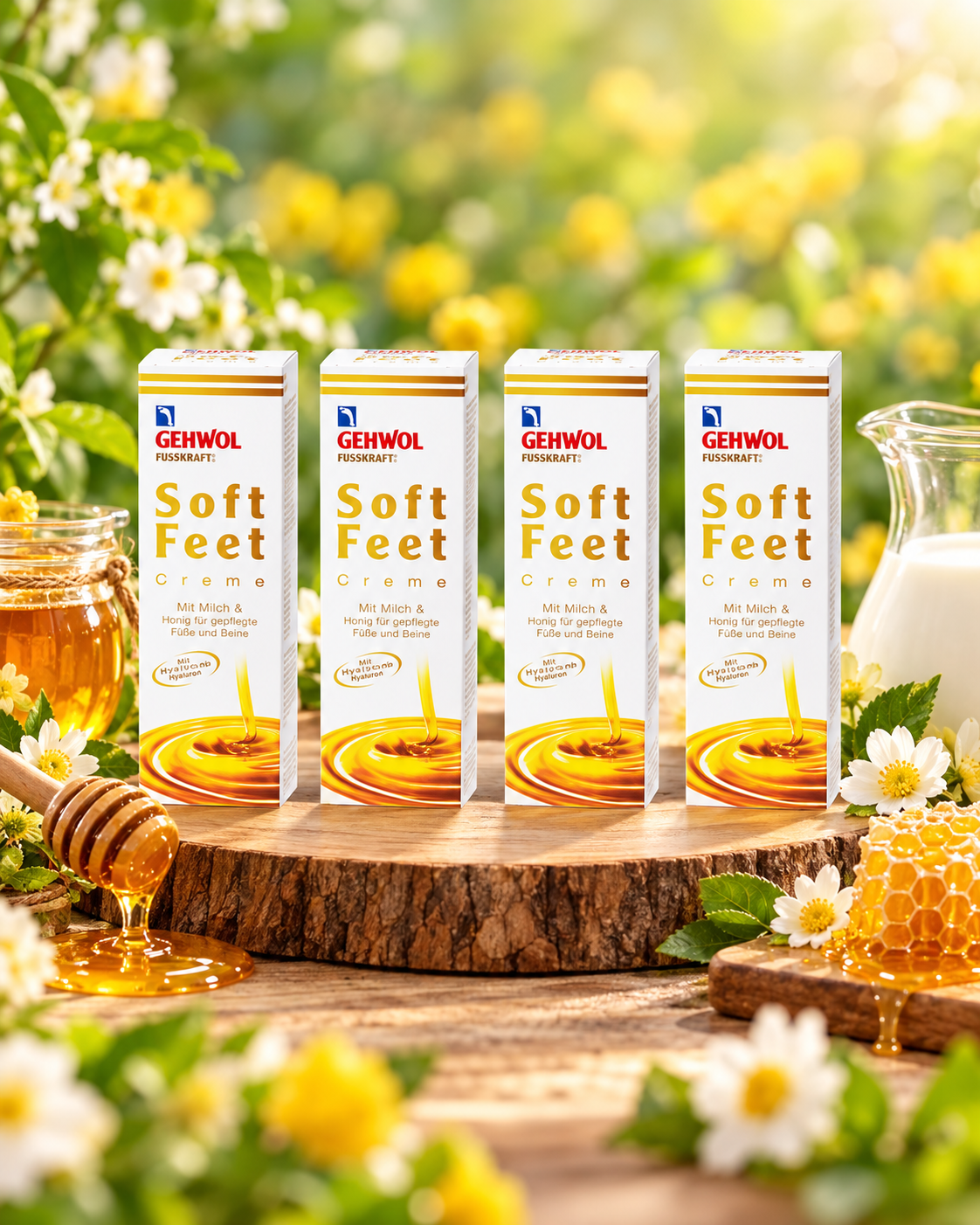 GEHWOL 4x FUSSKRAFT Soft Feet Creme mit Milch & Honig 125 ml (500 ml)