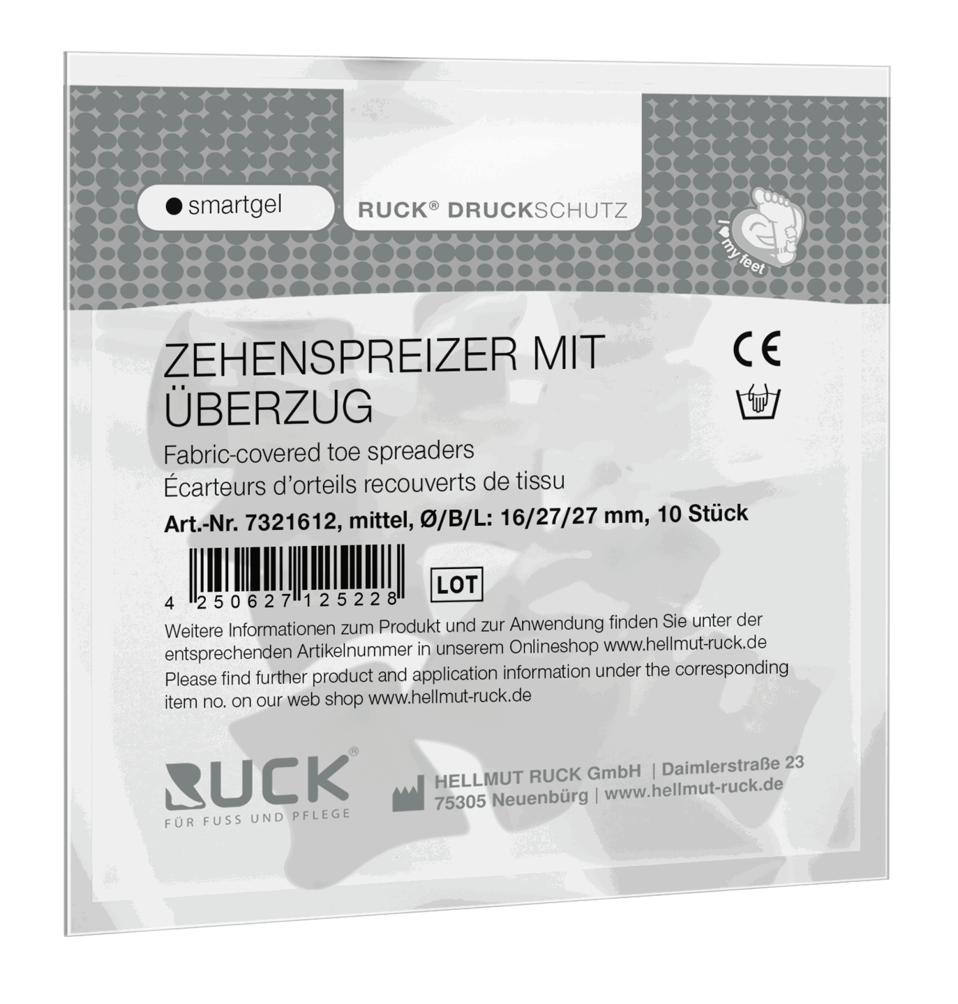 RUCK DRUCKSCHUTZ smartgel Zehenspreizer mit Überzug | mittel 10 Stück