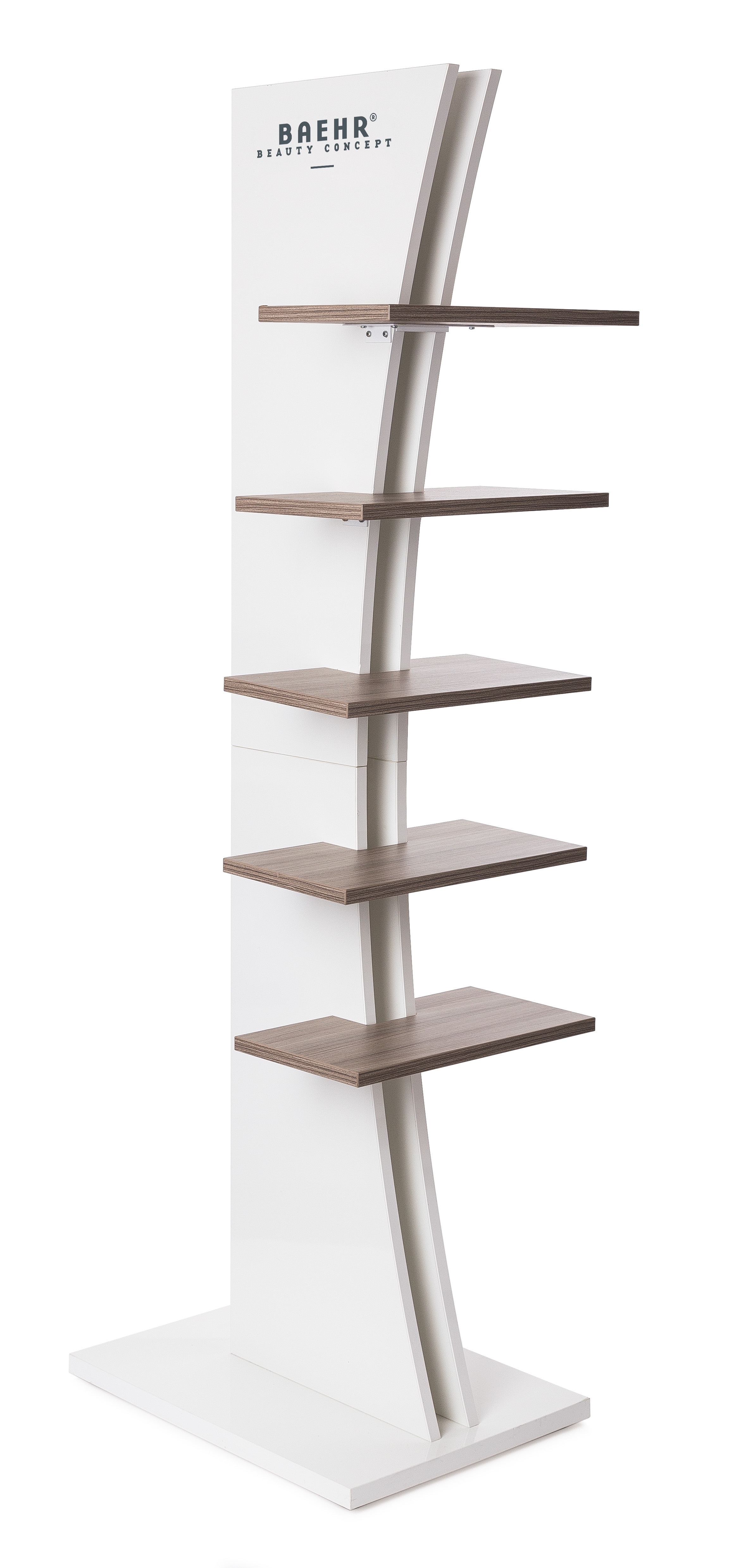 BAEHR BEAUTY CONCEPT - Bodendisplay mit Holzdekor-Regalböden BAEHR BEAUTY CONCEPT - Bodendisplay mit Holzdekor-Regalböden
