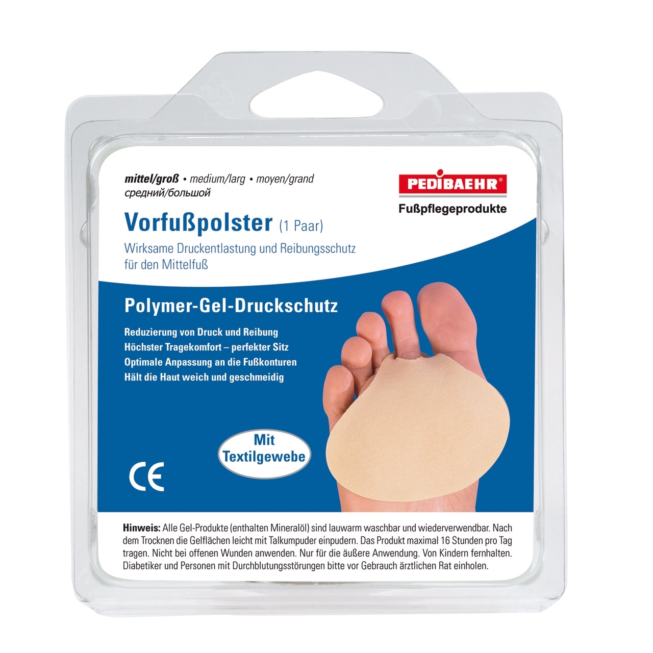 Pedibaehr Gel-Vorfußpolster mittel/groß 1 Paar Pedibaehr Gel-Vorfußpolster mittel/groß 1 Paar