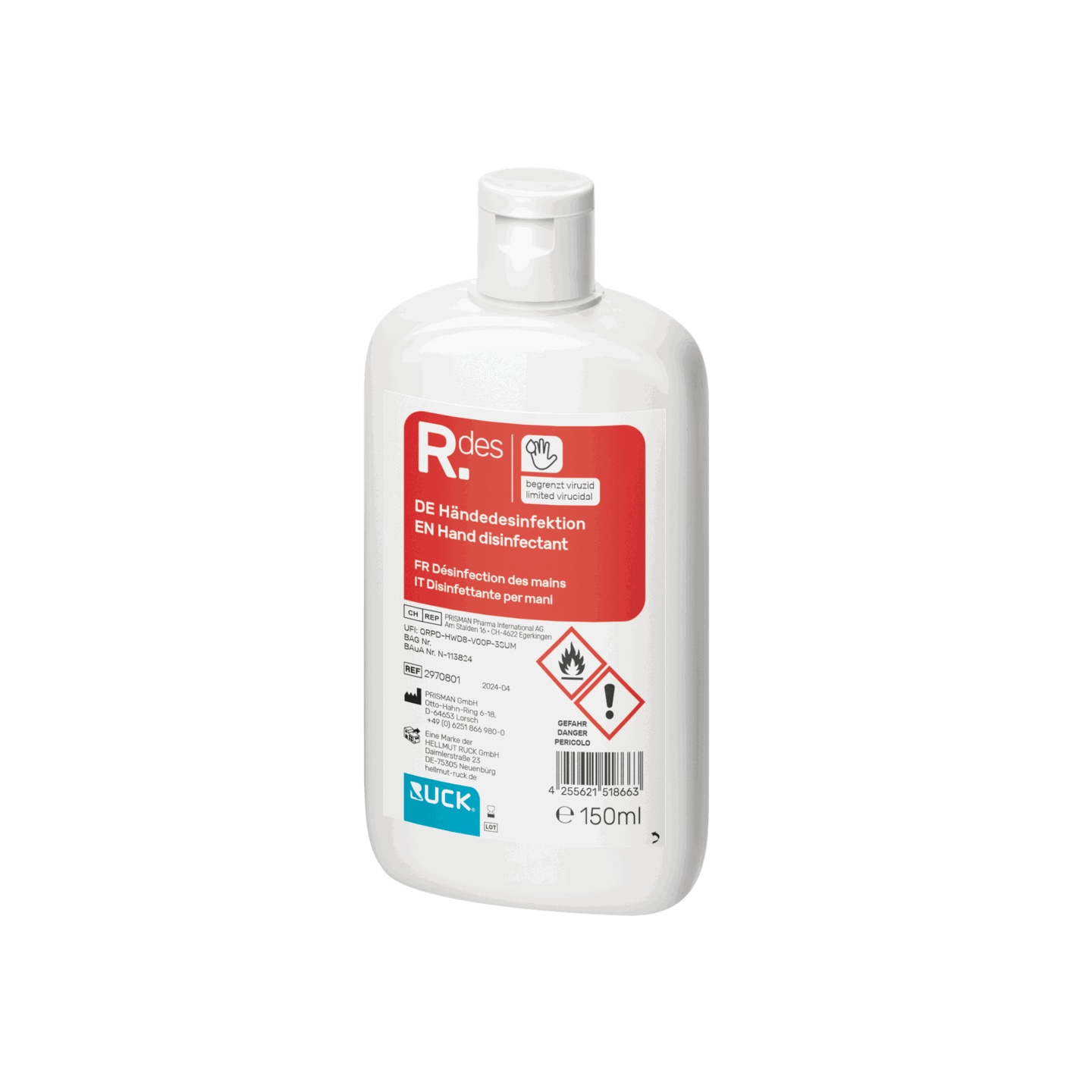 RUCK Händedesinfektion, 150 ml, Kittelflasche