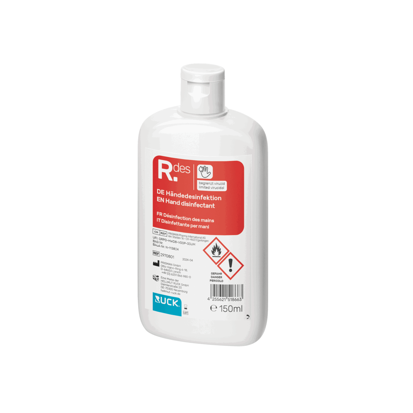 RUCK Händedesinfektion, 150 ml, Kittelflasche RUCK Händedesinfektion, 150 ml, Kittelflasche