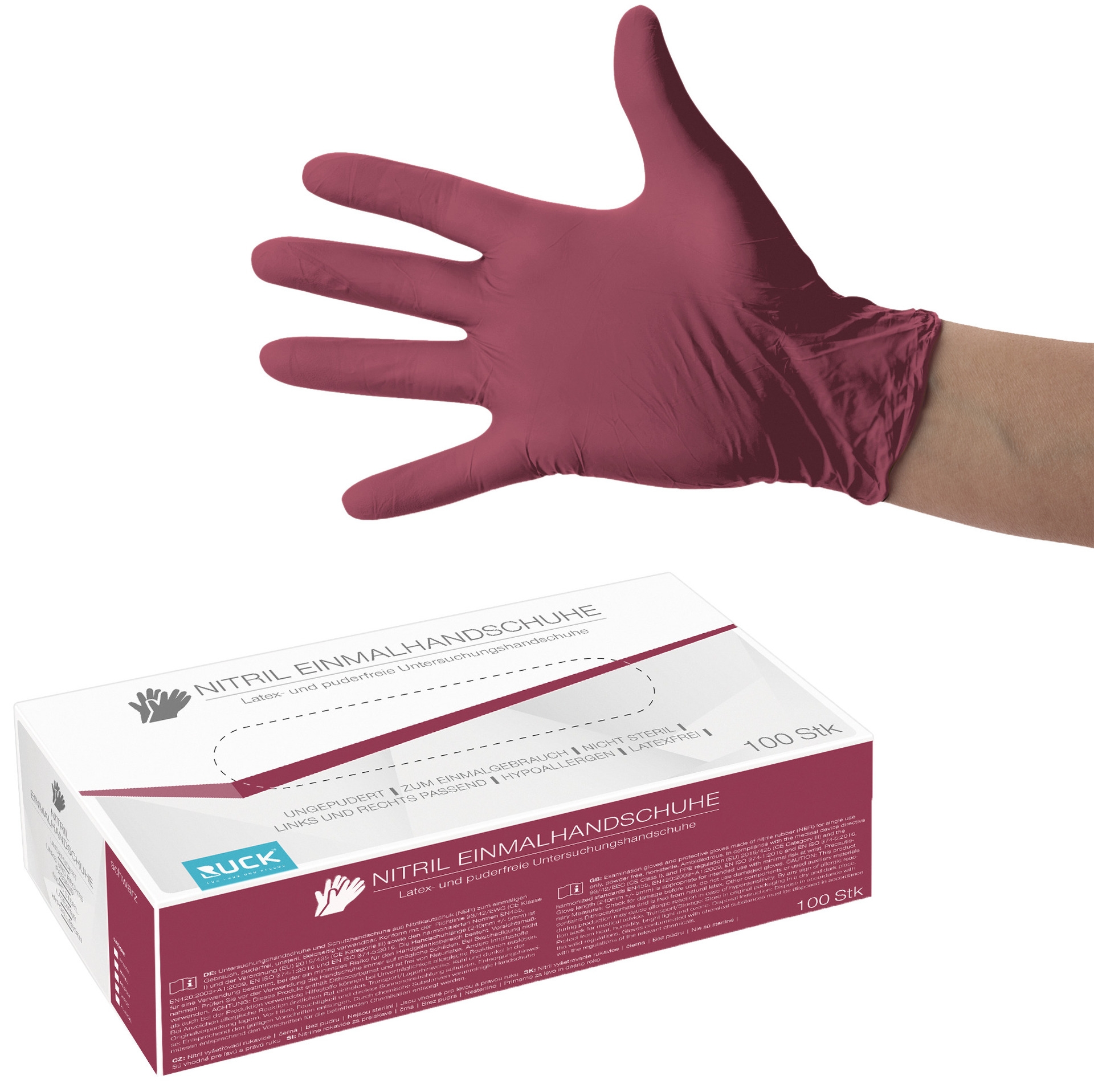 RUCK Nitril-Einmalhandschuhe bordeaux ungepudert | M mittel 100 Stück RUCK Nitril-Einmalhandschuhe bordeaux ungepudert | M mittel 100 Stück