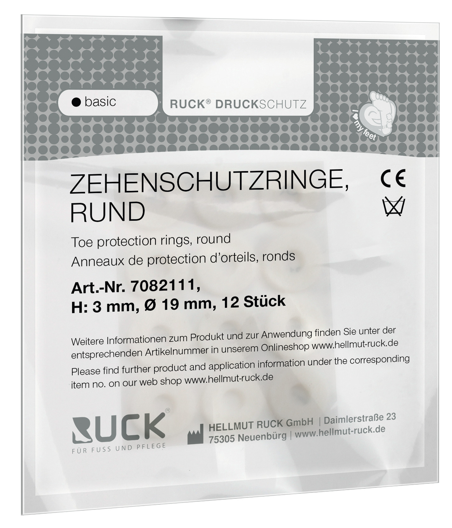 RUCK DRUCKSCHUTZ basic Zehenschutzringe rund | H/Ø: 3/19 mm | 12 Stück