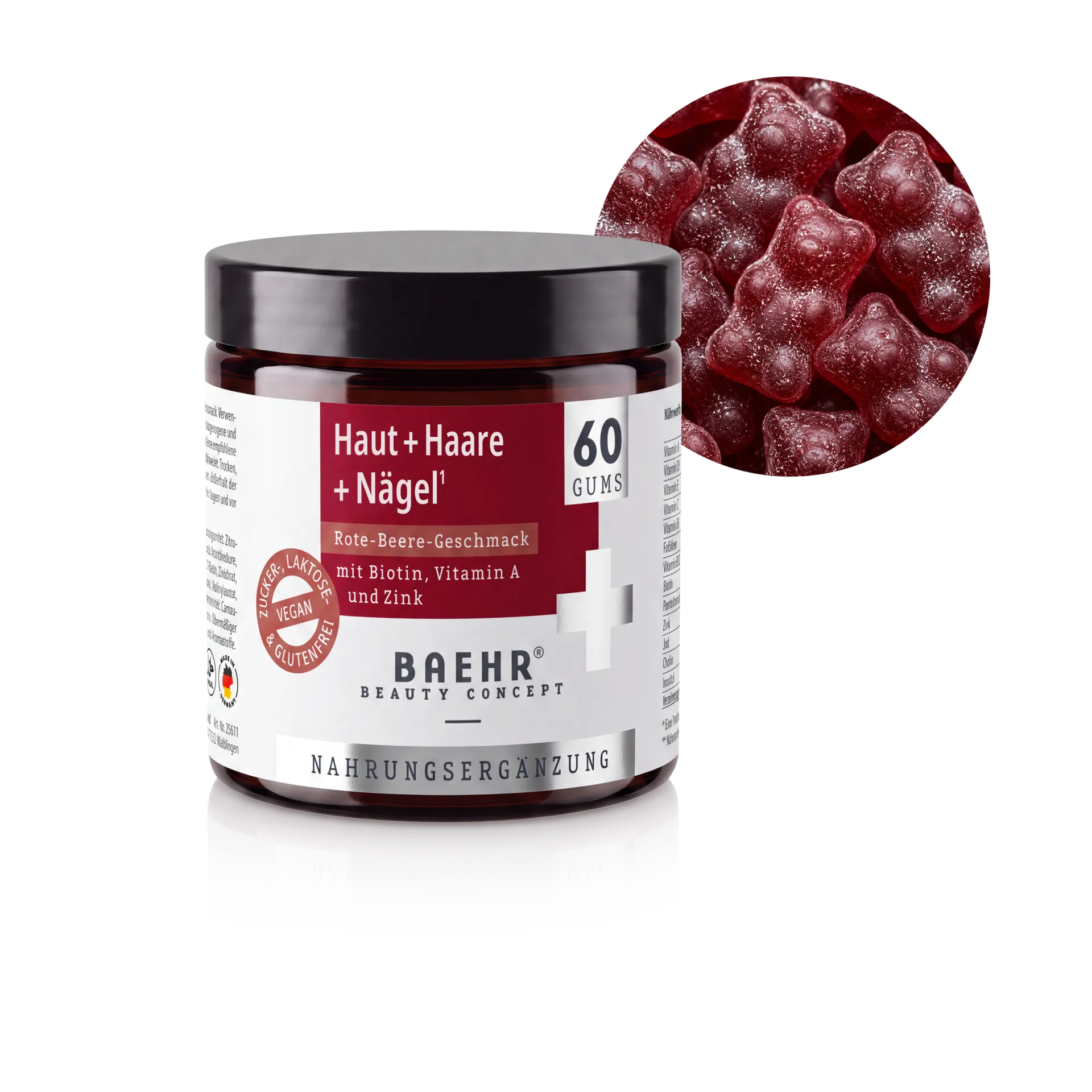 BAEHR Haut + Haare + Nägel Gums mit Biotin, Vitamin A und Zink, Rote-Beere-Geschmack