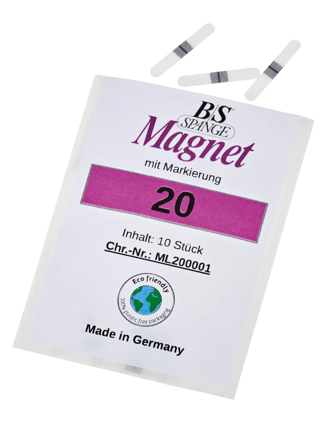 B/S Spangen Magnet mit Markierung | Länge 20 Breite 3 mm 10 Stück B/S Spangen Magnet mit Markierung | Länge 20 Breite 3 mm 10 Stück