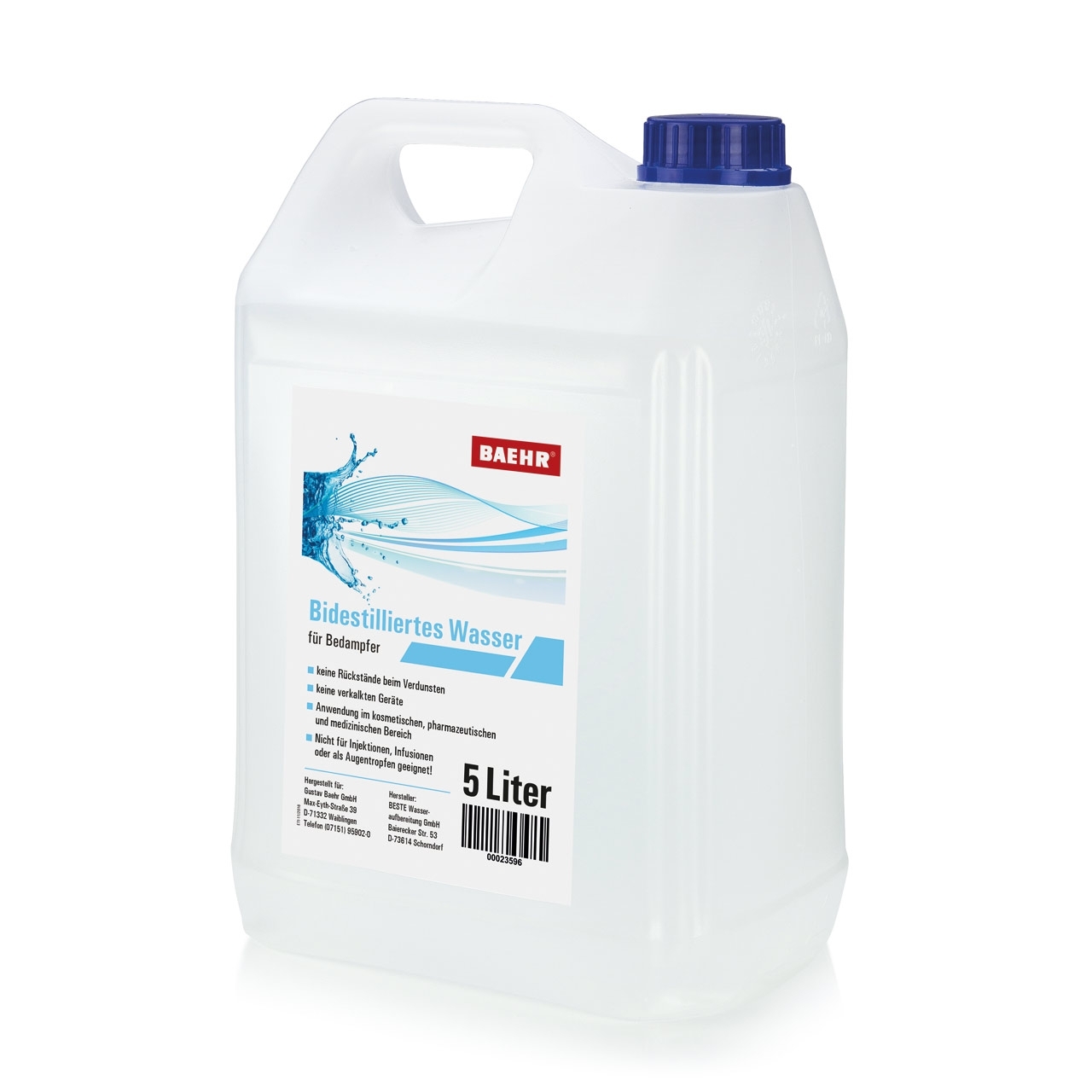 BAEHR Bidestilliertes Wasser, 5.000 ml, UN Kanister 5000 ml BAEHR Bidestilliertes Wasser, 5.000 ml, UN Kanister 5000 ml