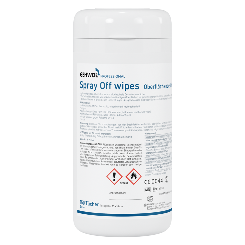 GEHWOL PROFESSIONAL alkoholische Flächendesinfektionstücher Spray Off Wipes 150er Dose