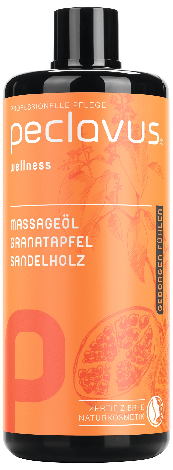 PECLAVUS Massageöl Granatapfel Sandelholz 500 ml | Geborgen fühlen PECLAVUS Massageöl Granatapfel Sandelholz 500 ml | Geborgen fühlen