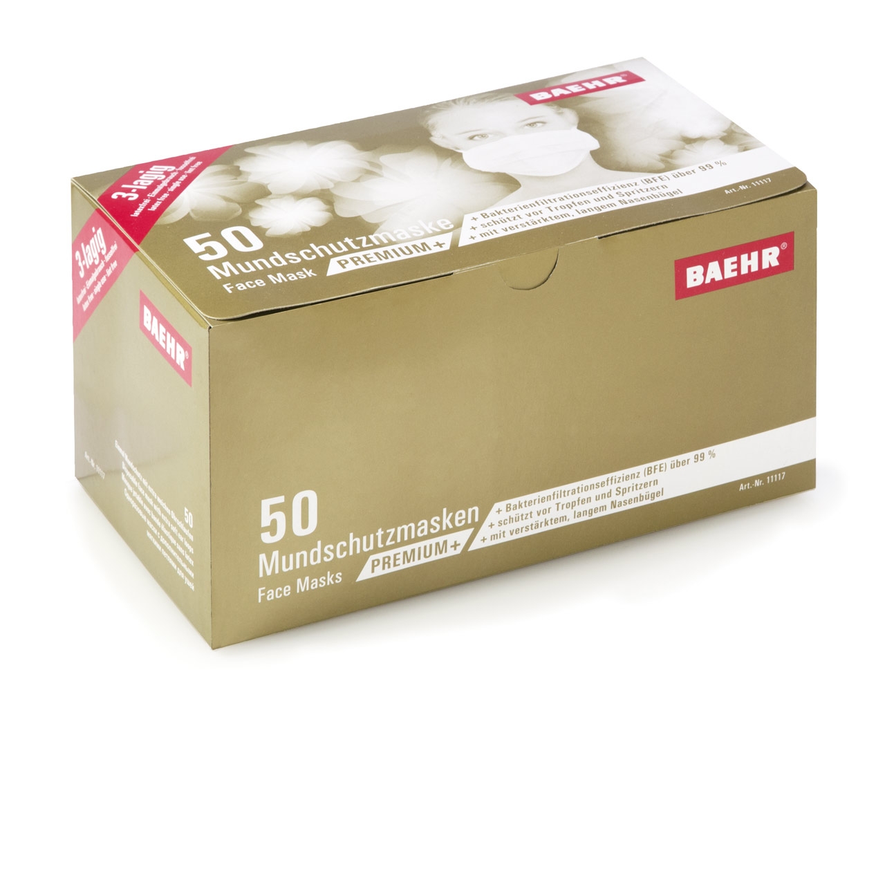 BAEHR - Mundschutzmasken PREMIUM+ | EN 14683 Typ II | 50 Stück  BAEHR - Mundschutzmasken PREMIUM+ | EN 14683 Typ II | 50 Stück