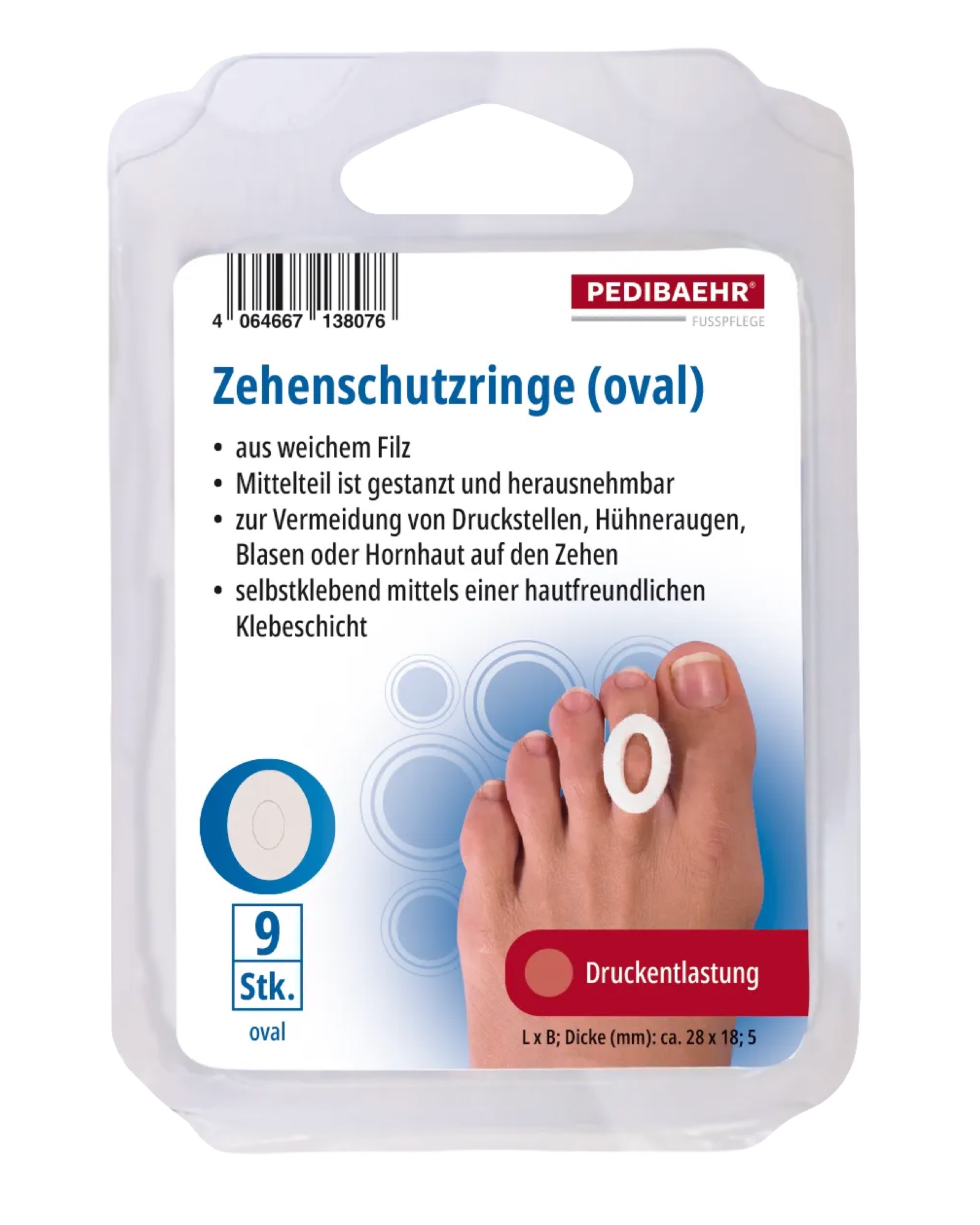 PEDIBAEHR Zehenschutzringe oval, 1 Pack (9 Stk.)