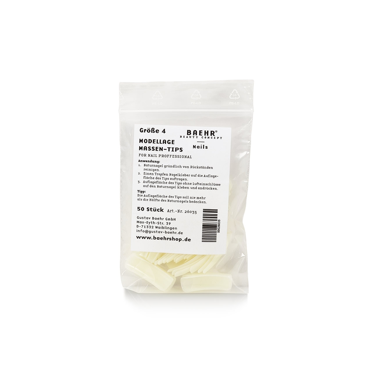 BAEHR BEAUTY CONCEPT - NAILS Nachfüllbeutel Massen Tips Gr.4 1 Beutel (60 Stück) BAEHR BEAUTY CONCEPT - NAILS Nachfüllbeutel Massen Tips Gr.4 1 Beutel (60 Stück)