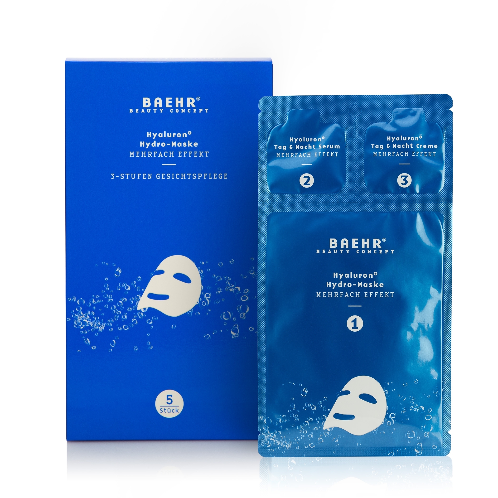 BAEHR Hyaluron+ - Vliesmaske, 3-Stufen Gesichtspflege | 5 Stück  BAEHR Hyaluron+ - Vliesmaske, 3-Stufen Gesichtspflege | 5 Stück
