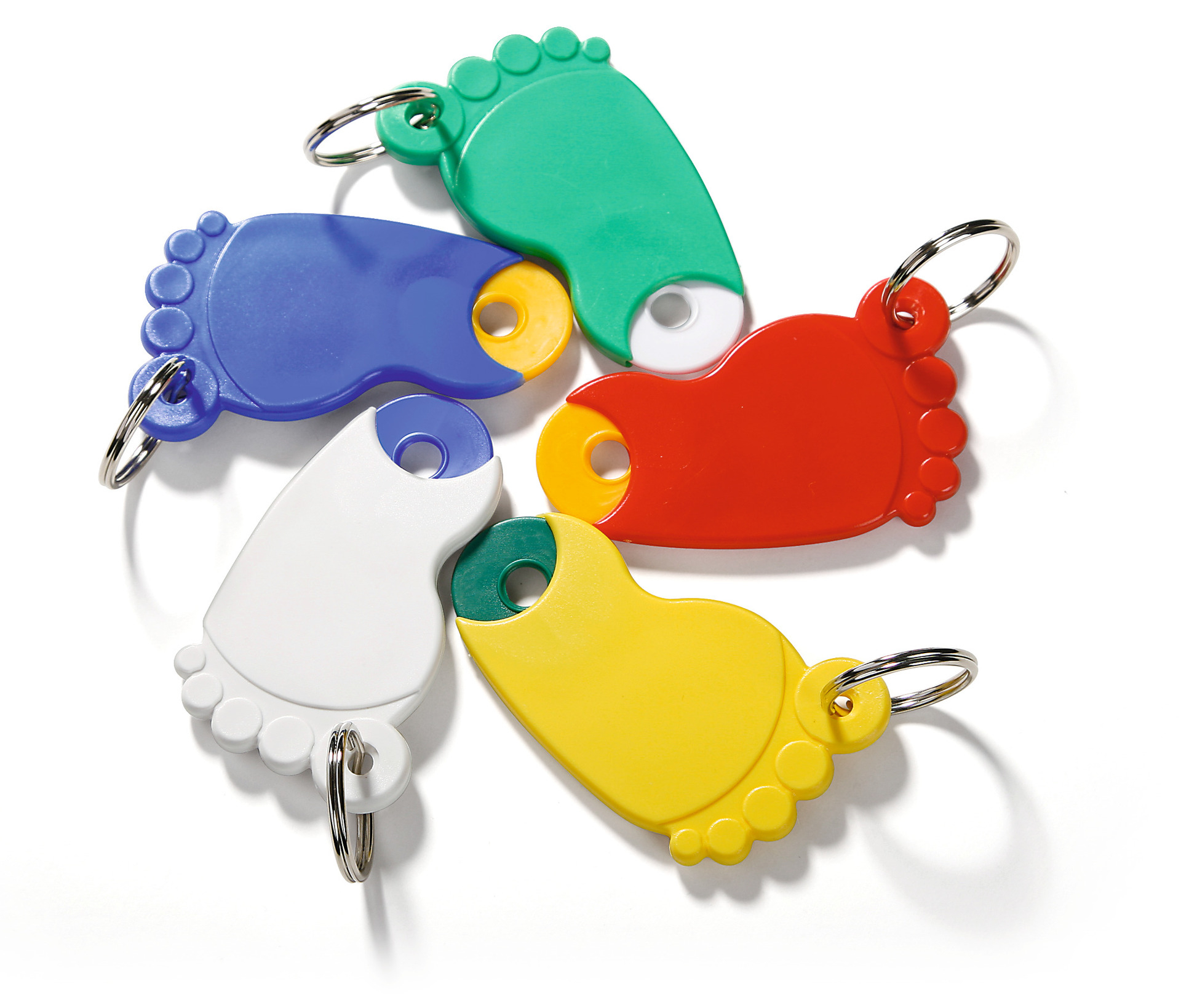 Schlüsselanhänger in Fußform mit Chip für den Einkaufswagen Schlüsselanhänger in Fußform mit Chip für den Einkaufswagen