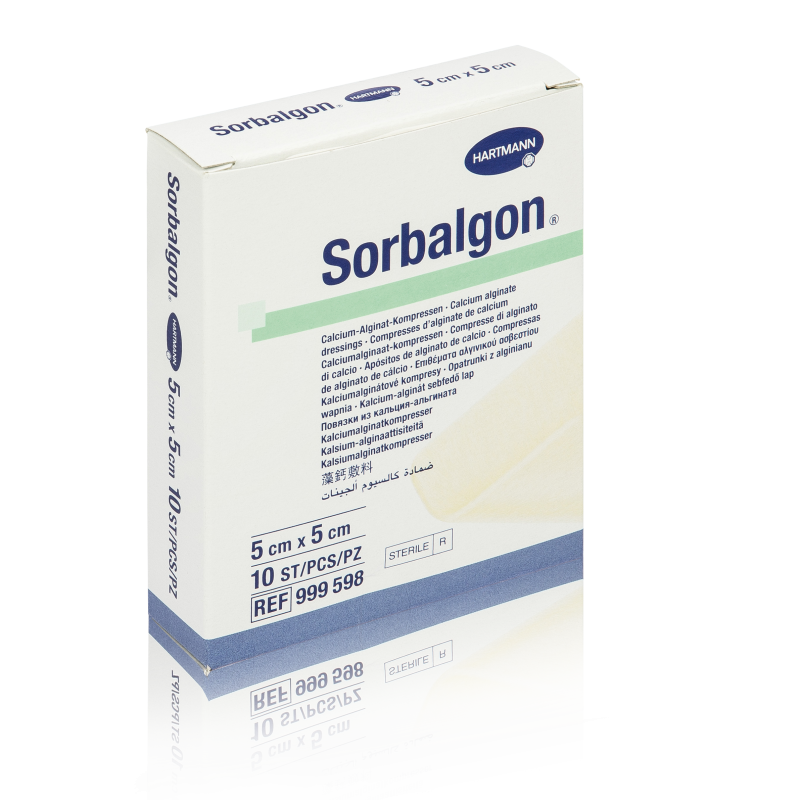 Sorbalgon, 5 x 5 cm, Packung mit 10 Kompressen Sorbalgon, 5 x 5 cm, Packung mit 10 Kompressen