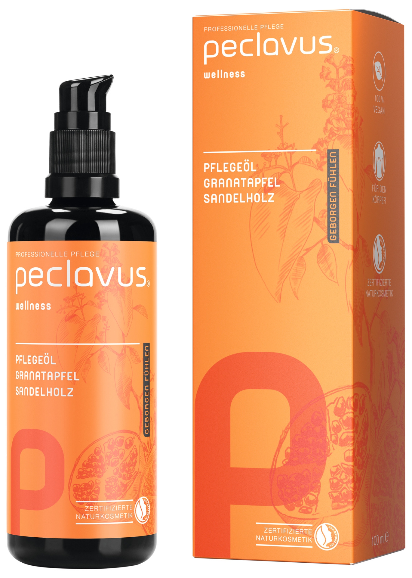 PECLAVUS Pflegeöl Granatapfel Sandelholz 100 ml | Geborgen fühlen