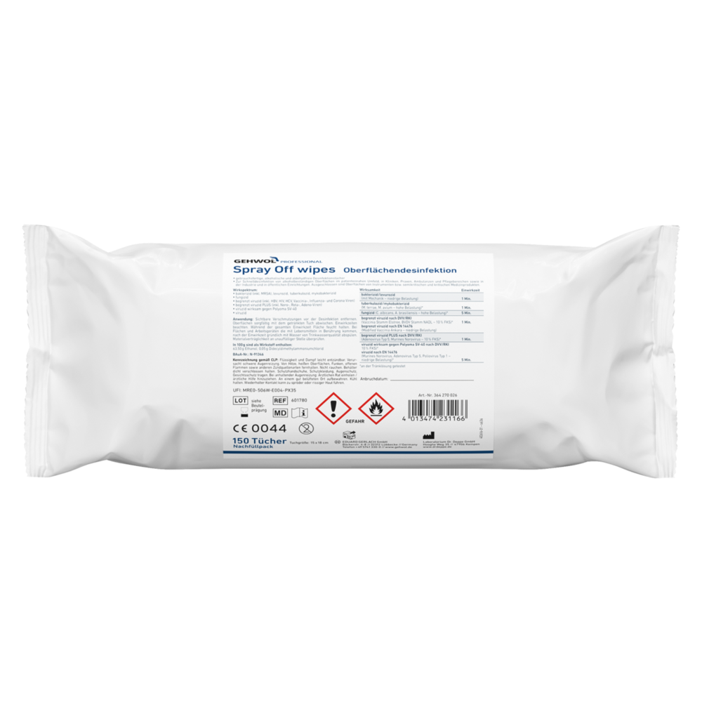 GEHWOL PROFESSIONAL alkoholische Flächendesinfektionstücher Spray Off Wipes 150er Nachfüllpack